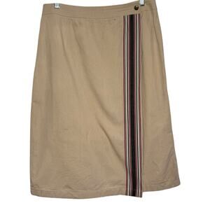 Talbots 100% Cotton Vintage Size 14 Khaki Wrap Skirt Stripes